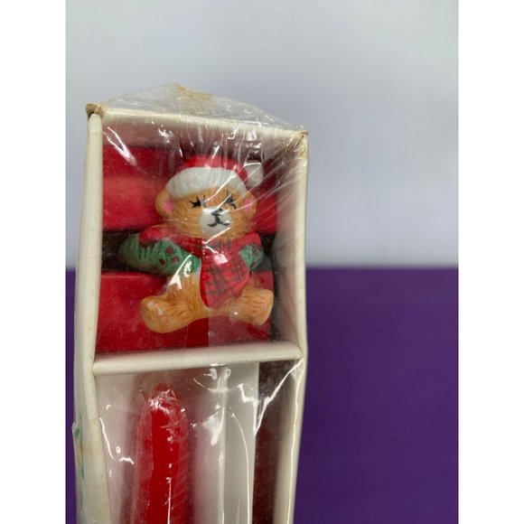 Santa Bear Candle Rings Hugger Set of 2 with Taper Candles Bisque Jasco Taiwan V - Picture 5 of 11